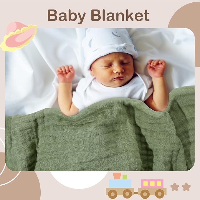 Peryiter 4 Pcs Muslin Hooded Baby Towels, 32x 32'' Cotton Newborn Bath Towel Muslin Infant Baby Blankets Absorbent Unisex Christmas Registry Gift Essentials for Girls Boys (Green)