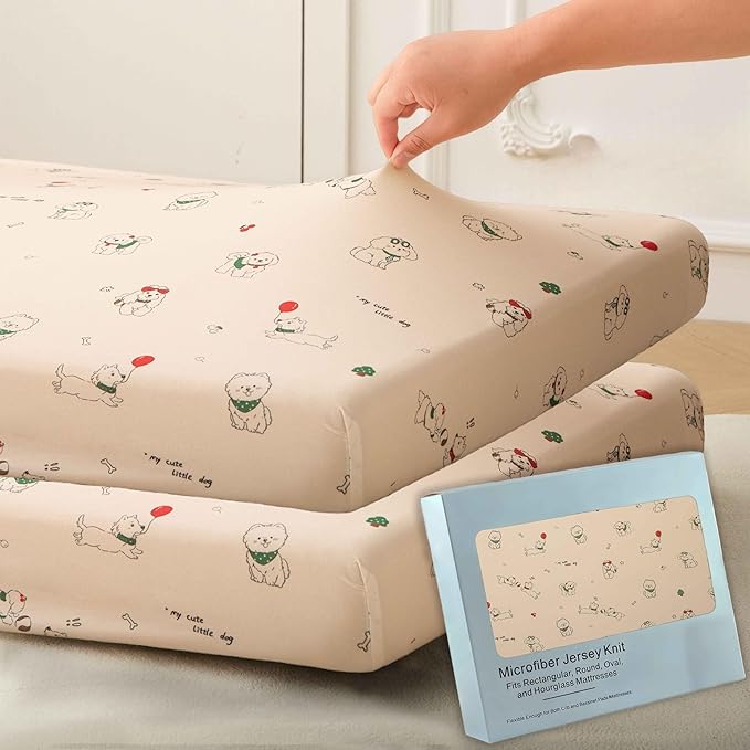 SDY Dog Jersey Crib Sheets, Cute Animal Crib Sheets for Standard CribMattress&Toddler Bed Mattress Cover,2 Packed, Size52 x28 x8, Super Soft Jersey Fitted Sheet for Baby Boys and Girls