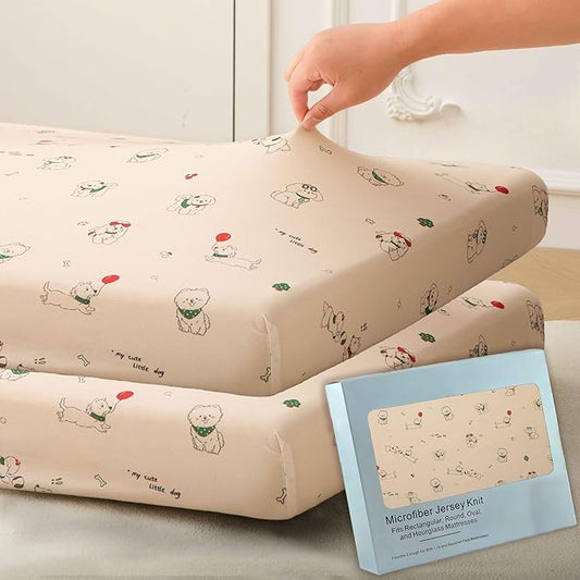 SDY Dog Jersey Crib Sheets, Cute Animal Crib Sheets for Standard CribMattress&Toddler Bed Mattress Cover,2 Packed, Size52 x28 x8, Super Soft Jersey Fitted Sheet for Baby Boys and Girls