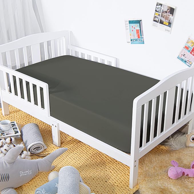 NTBAY 2 Pack 100% Brushed Microfiber Fitted Crib Sheet, Super Soft and Cozy 28x52 Crib Sheet for Standard Crib and Toddler Mattresses, Boys, Girls, Unisex, Dark Grey, 28x52 Inches