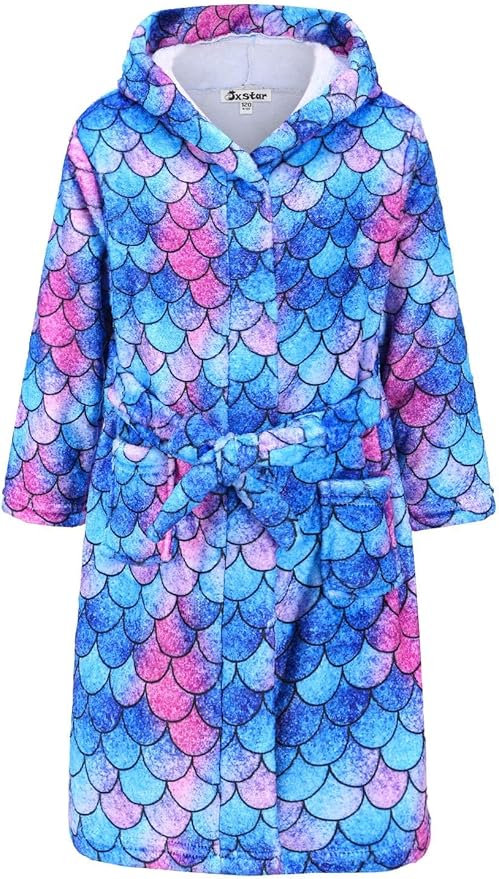Jxstar Girls Bathrobes Kids Hooded Robes Plush Fleece Pajamas Soft Coral Sleepwear