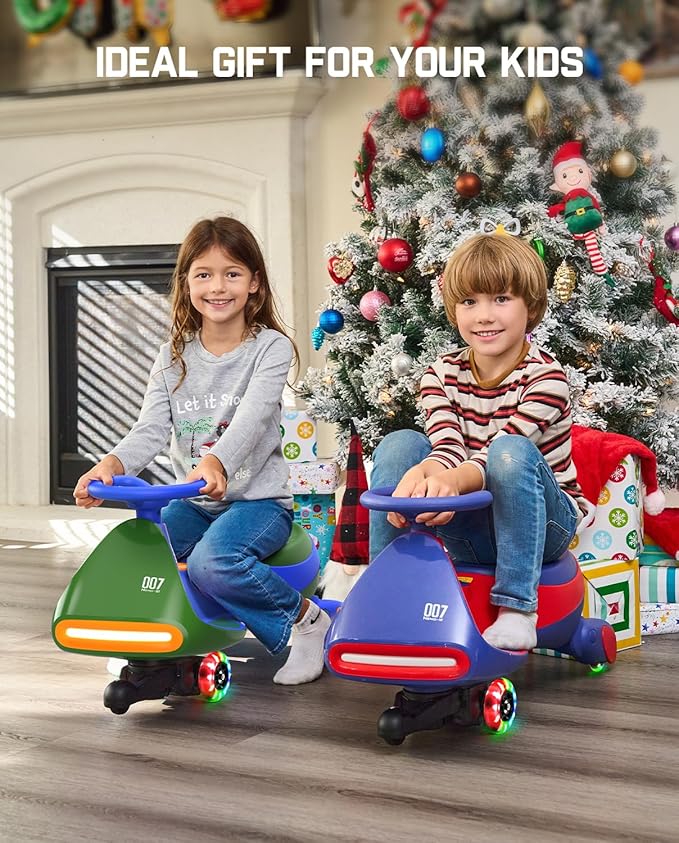 FanttikRide N7 Pro Electric Wiggle Car with Pedal, Rechargeable Battery, CyberWiggle, 2 in 1 Swing Car, 2 Speeds Max 4 Mph, Anti-Rollover, Flashing Wheels, Bluetooth, for Ages 3 and Up, 150 Lbs, Green