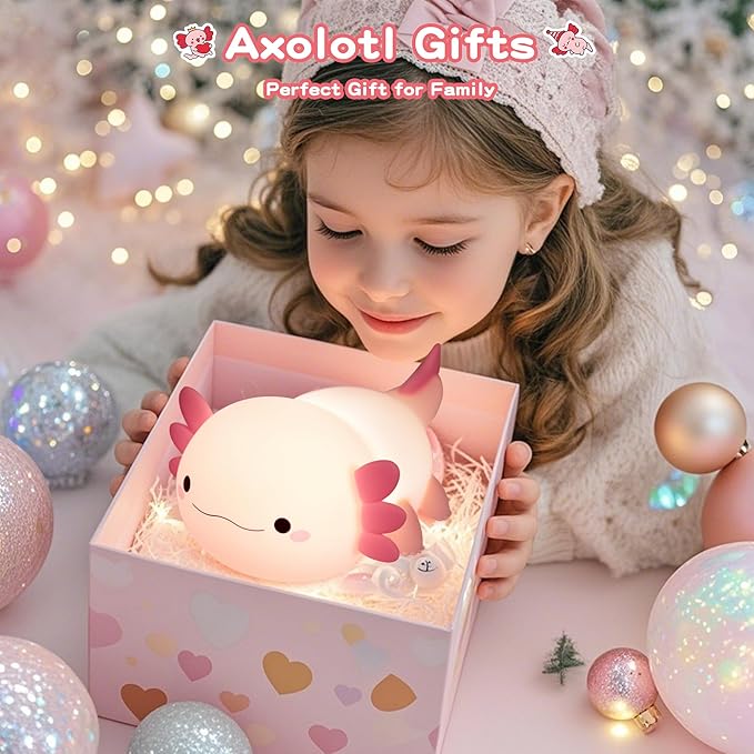 FAMIDUO Axolotl Lamp,Cute Axolotl Night Light,Dimmable Silicone Animal Nursery Night Light,Adorable Rechargeable Squishy Novelty Bedside Touch Lamp,Baby Room Decor, Axolotl Gifts for Kids/Girls