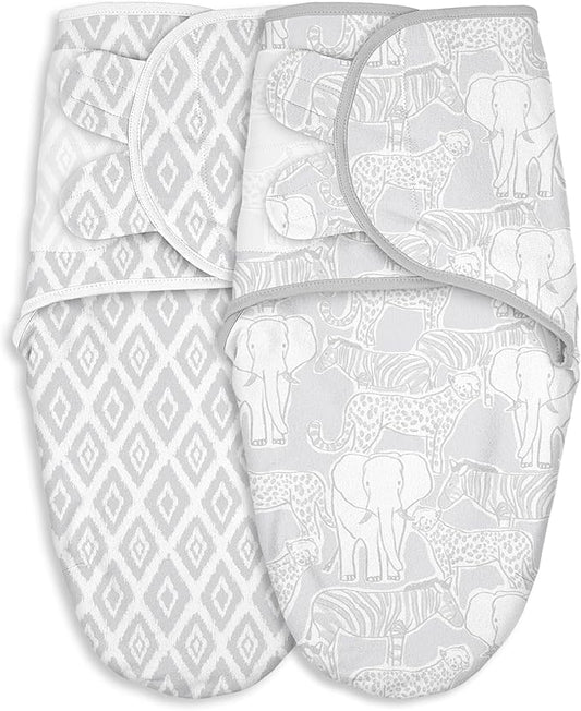 Baby Swaddles for Newborn Organic Cotton,Soft & Snug Newborn Velcro Swaddle 0-3 Months Sleep Sack Helps Calm Startle Reflex, 2-Pack Wrap Nursery Swaddling Blankets Elephant