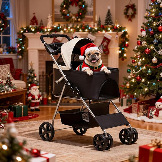 MoNiBloom 3 in 1 Foldable Pet Stroller for Small & Medium Dogs, Detachable Carrier, Car Seat, Push Button Entry, 4-Wheel Jogger for Pets up to 33 lbs, Black