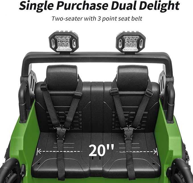 2 Seater Ride on Car Toy, 12V Electric Car for Kids 4-8 with Remote Control, Capacity 150 lb, LED Light - Army Green