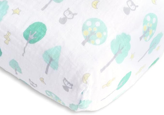 SwaddleDesigns Softest Cotton Muslin Fitted Crib Sheet/Toddler Sheet for Baby Boy & Girl, Green Woodland