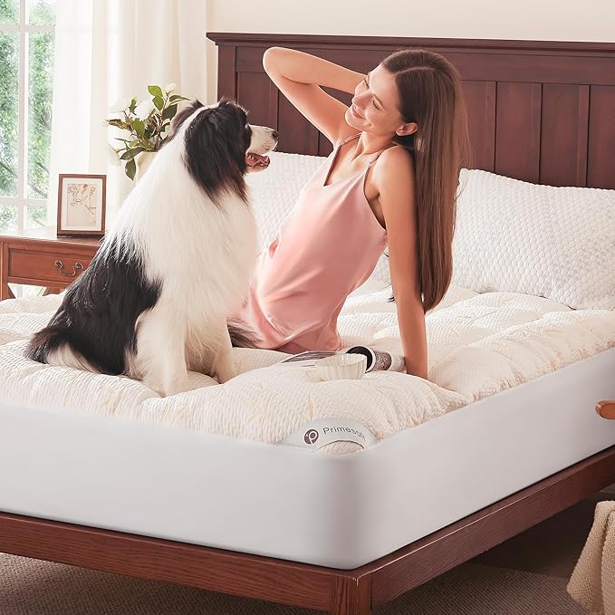 100% Waterproof King Size Mattress Topper, Thick Pillow Top Mattress Pad，Up to 21 Inch Deep Pocket,Soft Breathable Mattress Pad for Back Pain, Protector Cover(Beige)