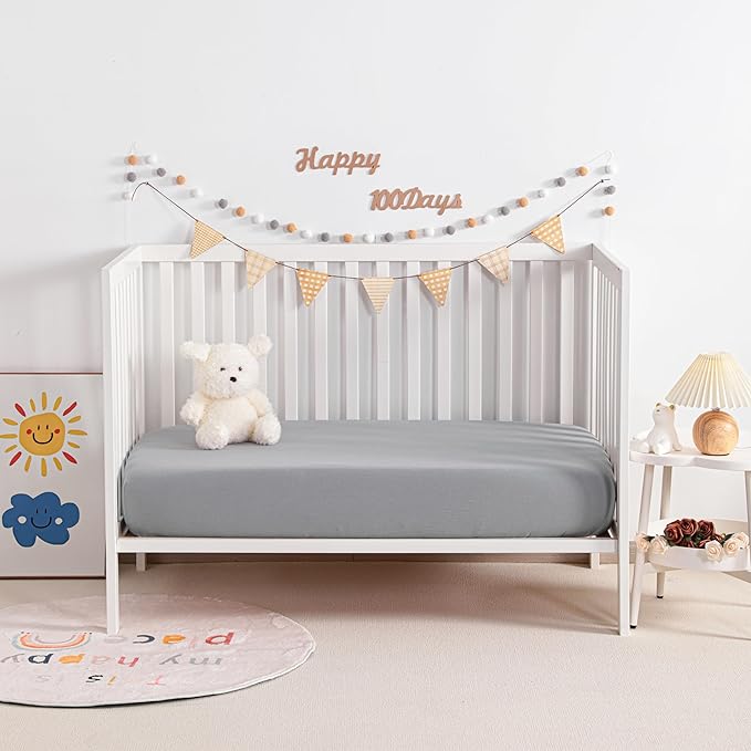 NTBAY 2 Pack Muslin Cotton Crib Sheets, Soft and Breathable Double Layer 28x52 Baby Crib Sheets for Standard Crib and Toddler Mattresses, Boys, Girls, Unisex, Grey, 28x52 Inches