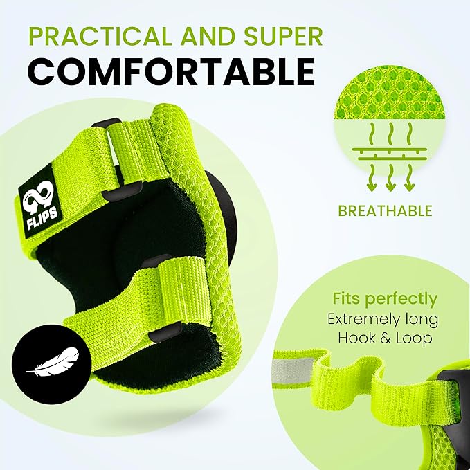 99FLIPS Knee Pads for Kids 3-12 Years - 6pcs Complete Set Certified by TÜV Rheinland - Knee Pads Elbow Pads and Wrist Guards for Kids and Toddler - Skateboard Roller Skates Scooter