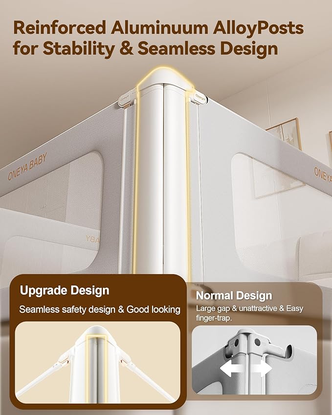 Bed Rails for Toddlers 3 Pack, Thickened & Reinforced Baby Rail Guard with No-Nail Design, Height Adjustable Toddler Rails for King Size, Kids Safety Bed Side Rails,Grey (74.8x78.7x78.7in)