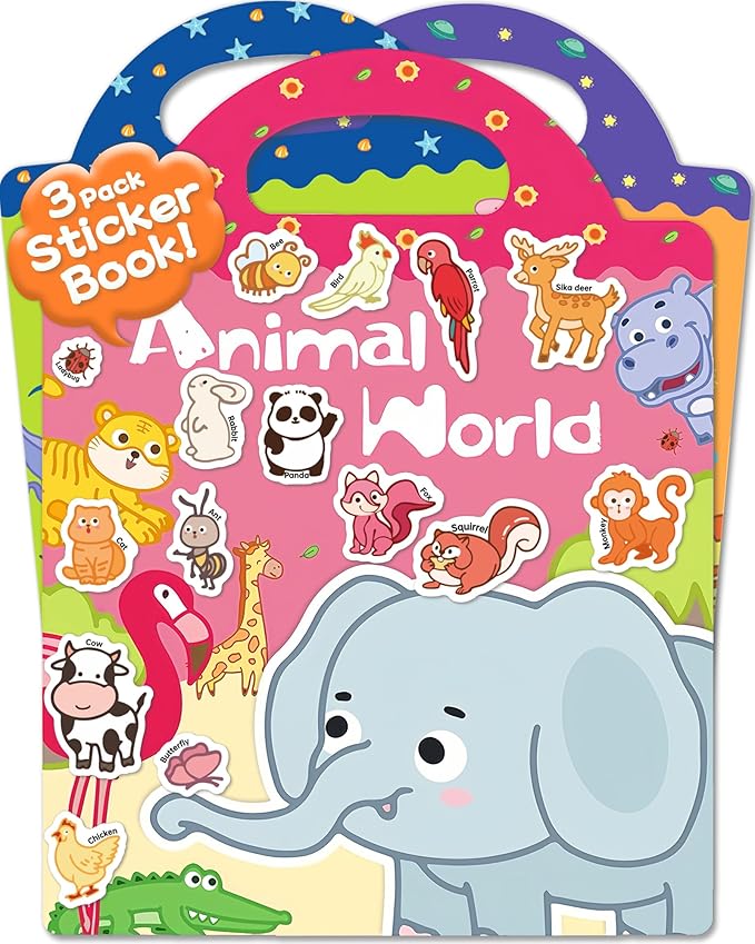 Benresive Reusable Sticker Books for Toddlers, 3 Sets Travel Stickers for Kids, Toddler Sticker Book, Crafts Activities for Toddlers, 3 and Up Birthday Gifts Travel Toys