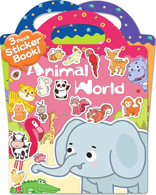 Benresive Reusable Sticker Books for Toddlers, 3 Sets Travel Stickers for Kids, Toddler Sticker Book, Crafts Activities for Toddlers, 3 and Up Birthday Gifts Travel Toys