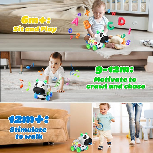 Musical Cow Baby Toys 6-12-18 Months, Bilingual Crawling Walking Toddler Educational Learning Toy for 1 Year Old Boy Girl Birthday Gifts, 6 7 8 9 10 12 Month Old