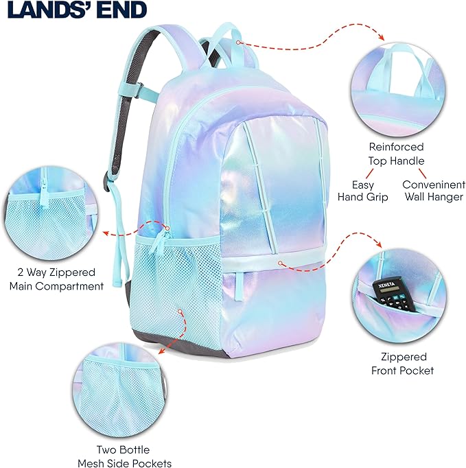 Lands' End Unisex Kids Medium ClassMate Lightweight Durable Elementary School Backpack, Pastel Lilac