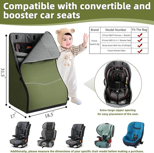 DerBiedersinn Car Seat Travel Bag for Airplane – Waterproof Heavy Duty Carseat Backpack for Gate Check or Airport Travel – Fits Infant, Convertible & Booster Seats, Army Green