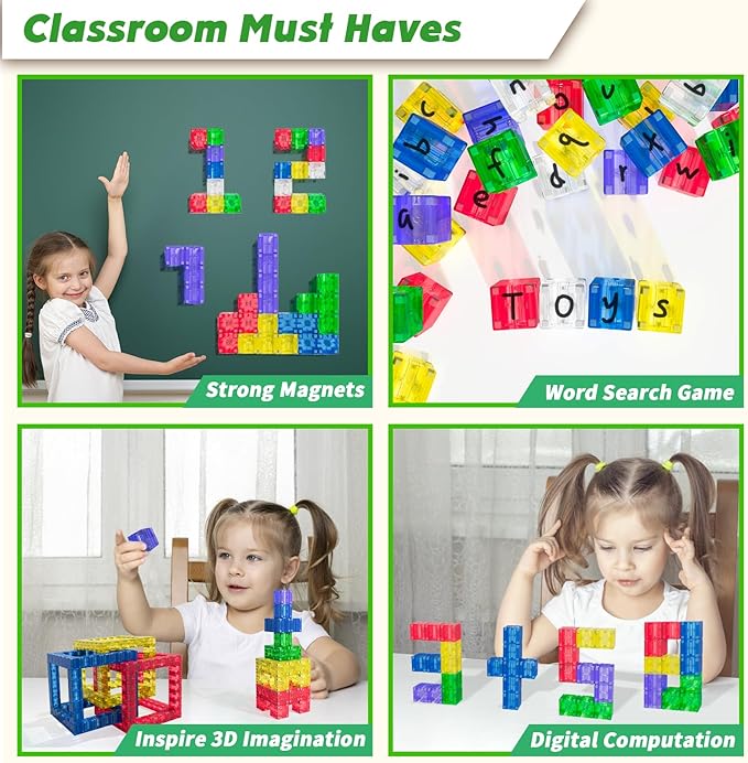 Magnetic Building Blocks - Transparent Magnetic Cubes, STEM Magnet Toddler Boys Toys for Kids Age 3-5, Travel Sensory Autism Preschool Montessori Toys for 3+ Year Old, Birthday Girls Gifts