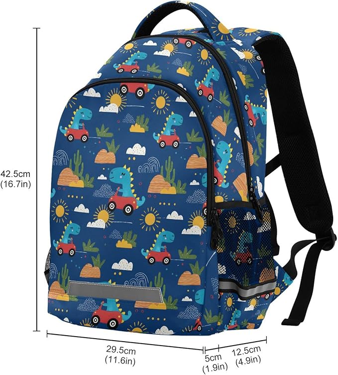 MNSRUU School Backpack with Chest Strap, Dinosaurs Cute Kids Pattern Laptop Backpack, Travel Hiking Backpack for Boys Girls, Rucksack, Knapsack