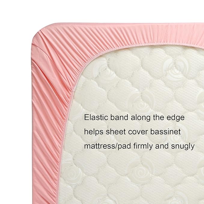Onacosht Stretchy Bassinet Sheets 33" x 19" Compatible with Mika Micky, KoolaBaby (3 in 1), BabyBond, HARPPA and RICUTON Bedside Bassinet, 3 Pack for Baby Boy and Girl, Pink Floral
