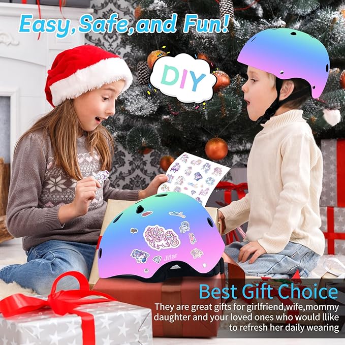 Adjustable Gradient Color Kids/Toddler Bike Helmet for 1-2-3-5-8-14 Years Boys Girls,Skateboard Helmet with Knee and Elbow Pads Wrist Guard Roller Skates,Cycling,Skating Scooter Longboard
