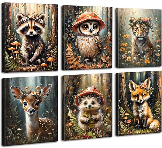 Framed Baby Safari Nursery Wall Decor,Baby Forest Animals Print,Farm Animals Themed Poster,Animal Wall Art Prints Set of 6 Poster,Jungle Farmhouse Room Decor(8"x10")