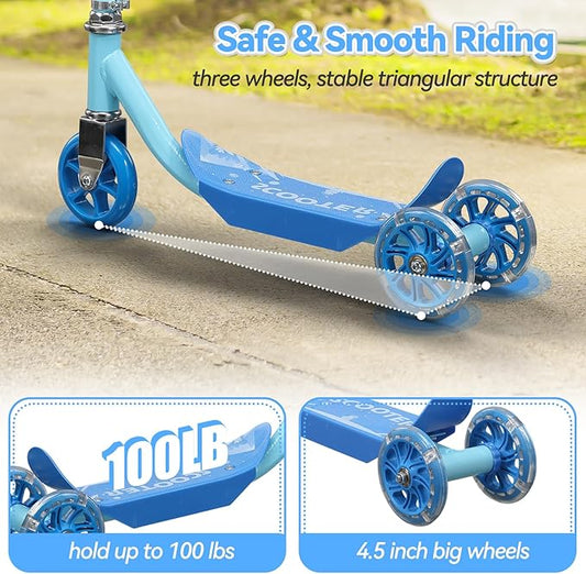 Toddler Scooter, Scooters for Kids Age 3-5, Boy Girl Gift 3-Wheel Kick Scooter with LED Light Up Wheels, Adjustable T-Bar Handle, Cute Deck, Safe Smooth Riding Outdoor, Max 100 lbs, Xmas Box Wrapped