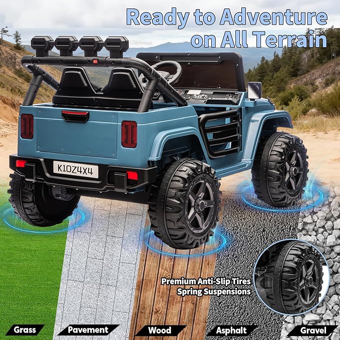 24V Ride on Toys for Big Kids, 2 Seater Ride on Cars with Remote Control, Ride on Truck w/ 4-Wheeler Suspension, 3 Speeds, Led Lights, Bluetooth Music Player