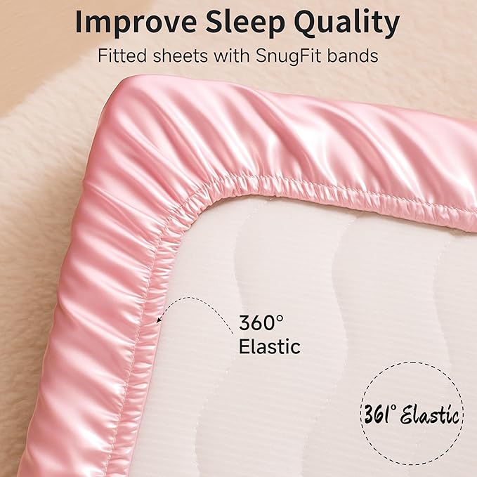 Pro Goleem Satin Pack and Play Playard Sheet, Fitted 2 Pack Great for Baby Hair Silky Feeling 27x39 Inch Playard Mattress Cover Portable Mini Crib Sheet for Girls(Pink & Purple)