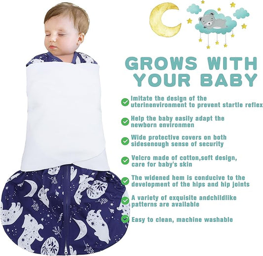 Newborn Sleep Sack Baby Swaddle,3-Way Adjustable Wearable Blanket,100% Rayon Cotton Swaddling Sleeping Bag，TOG 0.5 (Fox & Dinosaurs, 3-6 Months)