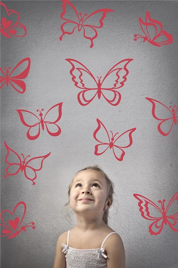 The Decal Guru Butterfly Wall Art Vinyl Stickers DIY Nursery or Girls Room Decor Peel and Stick Butterflies Decals (Dahlia Red, 55x58 inches)