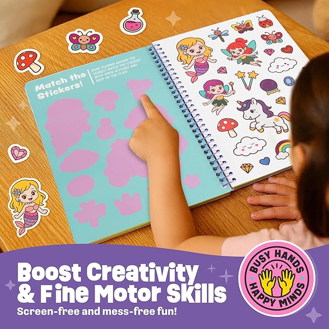 Unicorn Sticker Book - 50 Reusable Stickers for Girls - Unicorn Toys for Ages 3-5, No Mess Travel Activities, Girls Easter Basket Stuffers & Gift Ideas - Reusable Sticker Books for Toddlers 1-3 2-4