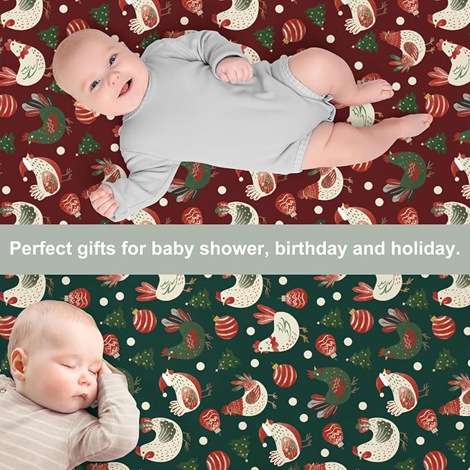 Santa Chicken Baby Crib Sheets for Boy Girl 52x28Inch Cute Christmas Chicken Soft Snug Fitted Crib Mattress Cover Christmas Farm Rooster Hen Baby Sheet for Standard Crib & Toddler Mattress 2 Pack