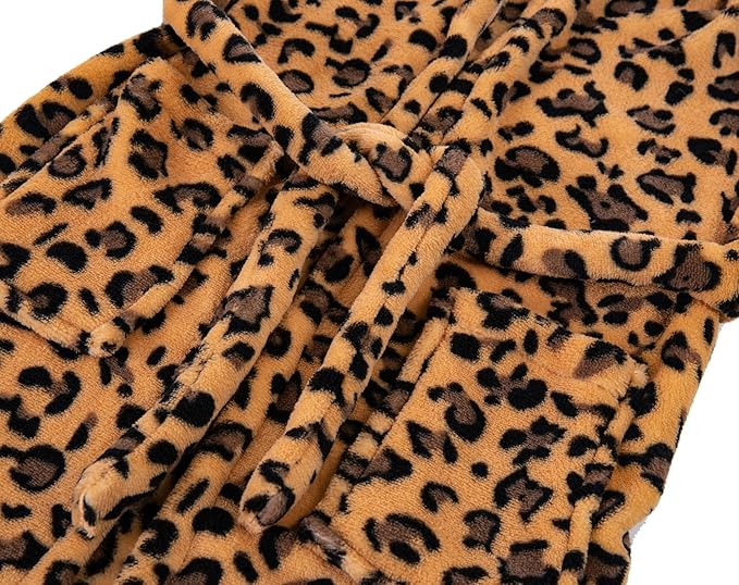 Kids Toddler Cartoon Hooded Plush Robe Leopard Pajamas Fleece Bathrobe Children Sleepwear