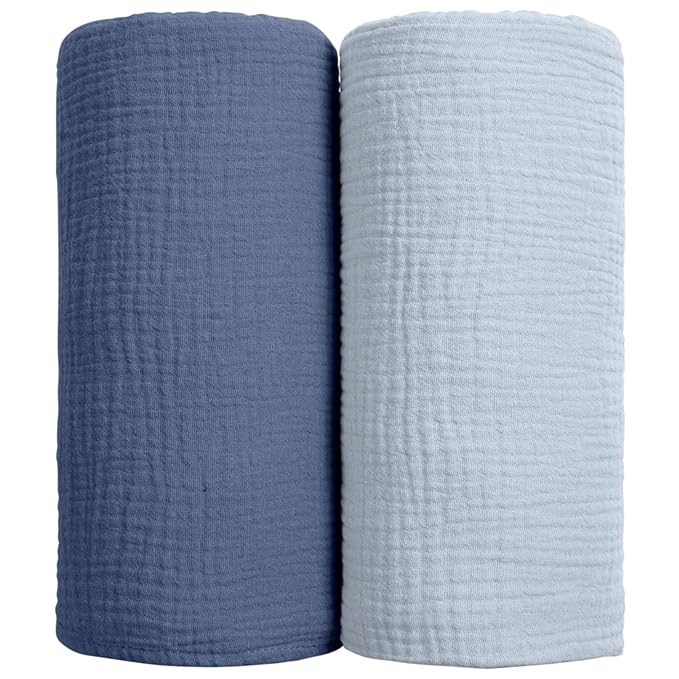 lulumoon Muslin Swaddle Blanket Baby - Cotton Swaddling Blanket Soft Baby Receiving Blankets Neutral 2Pack(Navy)