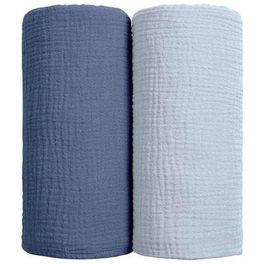 lulumoon Muslin Swaddle Blanket Baby - Cotton Swaddling Blanket Soft Baby Receiving Blankets Neutral 2Pack(Navy)