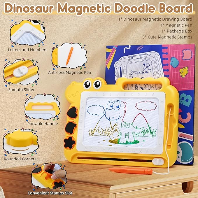 AiTuiTui Magnetic Drawing Board Toddler Toys Gift for Girls Boys, Color Sketch Writing Scribble Doodle Pad Travel Games, Educational Learning Kids Toys for Birthday or Valentine (Yellow)