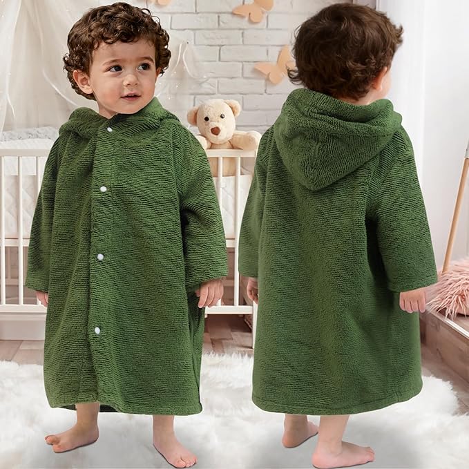 VOOVA & MOVAS Hooded Bath Towel for Toddler 0-3Years | 100% Cotton,Low Lint, Ultra-Soft & Absorbent | Gentle for Sensitive Skin, Thick Bathroom, Pool & Beach Towel,Olive Green