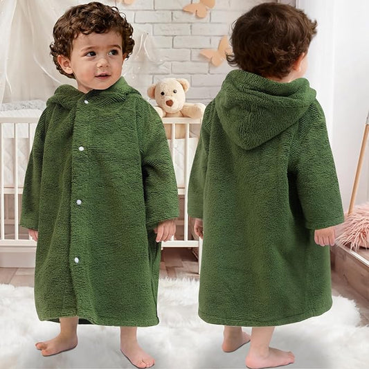 VOOVA & MOVAS Hooded Bath Towel for Toddler 0-3Years | 100% Cotton,Low Lint, Ultra-Soft & Absorbent | Gentle for Sensitive Skin, Thick Bathroom, Pool & Beach Towel,Olive Green