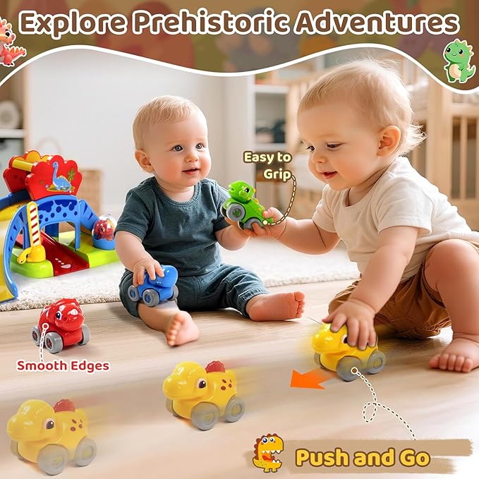 Marstone Toddler Toys for 1 Year Old Boy Gifts: Dinosaur Slide with 4 Animal Cars Educational Baby Toys 12-18 Months, First 1st Birthday Gifts for Kids, Girls, Push Car Race Track for Toddlers 1-3