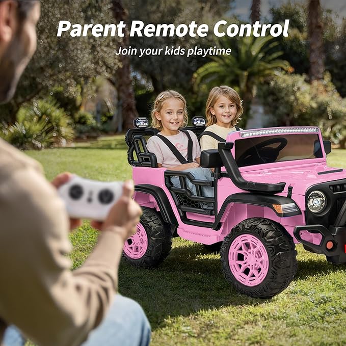2 Seater Ride on Electric Car, 12V Ride on Toy Car for Kids 4-8 w/Remote Control, EVA Tires - Light Pink