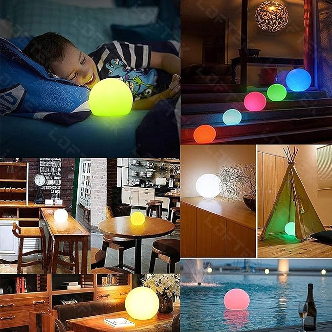 LOFTEK 6-inch LED Light Ball: Nursery Night Light with Remote Control, 16 RGB Color Changing & Dimming Rechargeable, Cordless Portable Waterproof Floating Pool Lights for Kids or Decor