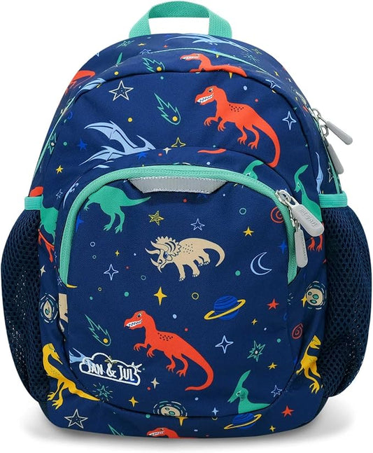 JAN & JUL Water Resistant Lightweight Backpack for Boys, Small Schoolbag for Toddlers (Space Dinos, One Size)
