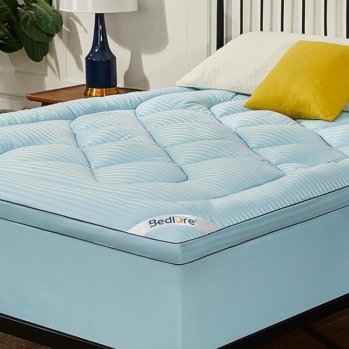 BEDLORE Twin XL Mattress Topper, Thick Pillow Top Pad for Back Pain Relief, Soft Mattress Cover with Deep Pockets 6-15 inch