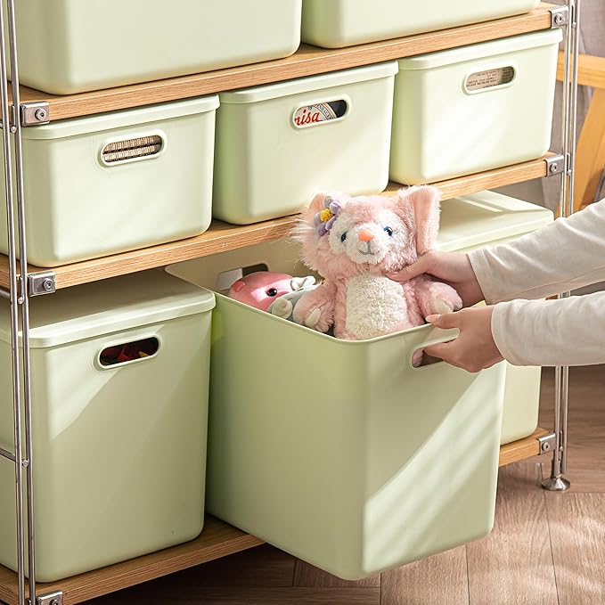 Gaoaodeyu 4 pack large plastic White storage bins Baskets, Toy Box Chest with Lids and Handle，Organizer Containers for Baby，Kids,snacks,Nursery，Shelves，Playroom, Bedroom，Office,Closet，home