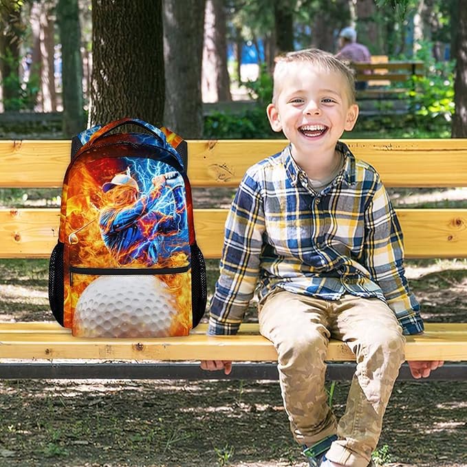 CustomWish Boys School Backpack - Golf Boys Backpacks for Kids Teens Elementary Middle Primary High Senior - 17 Inch Lightweight Cool Sport Bookbag for School Travel