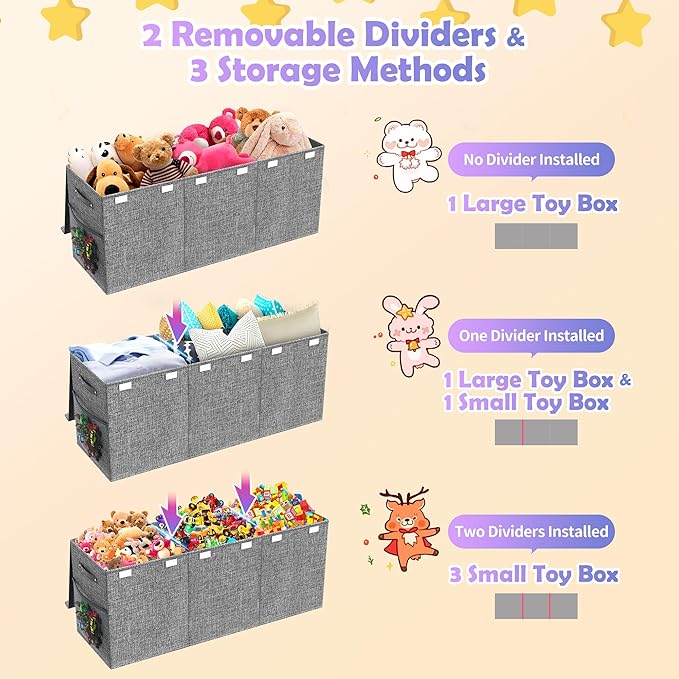 Mabahoo Extra Large Toy Box Chest with Lids, Collapsible Sturdy Kids Toy Storage Organizer Boxes for Boys Girls, 40"x14"x16", Toybox Storage Bins Basket for Living Room, Bedroom, Nursery, Gray