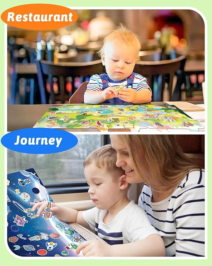 Benresive Reusable Sticker Books for Toddlers, 3 Sets Travel Stickers for Kids, Toddler Sticker Book, Crafts Activities for Toddlers, 3 and Up Birthday Gifts Travel Toys