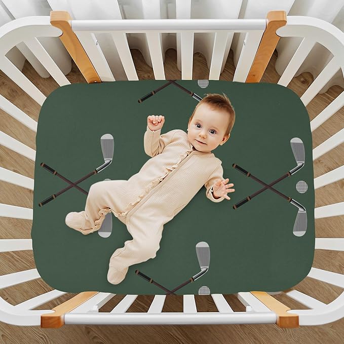 Crossed Golf Clubs Crib Sheets Soft Breathable Fitted Baby Crib Sheets Mattress Cover for Girls Boys, 52" x 28" x 9"