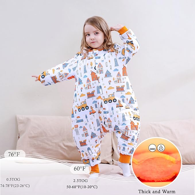 Toddler Sleep Sacks 2.5 TOG Winter Long Sleeve Sleep Sack with Legs 2-Way Zipper Baby Wearable Blanket