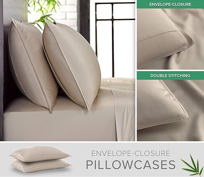 Pure Bamboo Twin Sheets, Genuine 100% Organic Viscose Derived from Bamboo Bed Sheet Set, Luxuriously Soft & Cooling, Double Stitching, 2 Year Quality Promise (Twin, Sand)